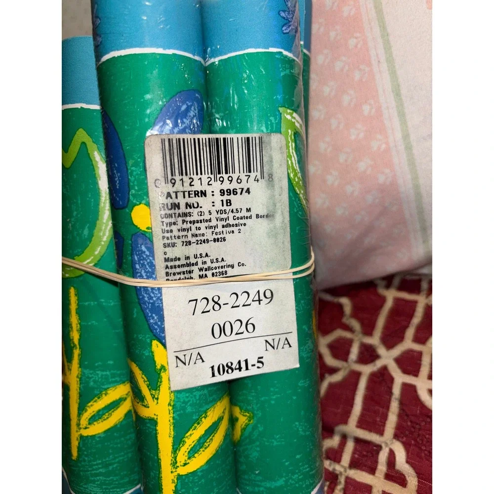 Brewster Festiva 2 Floral Wallpaper Border Teal Green Yellow 99674 Lot of 6 30yd